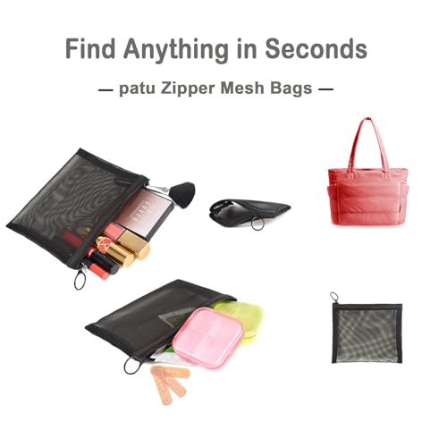 Patu Mesh Makeup & Cosmetic Organizer Bags M A6 (6.5" x 5.5"), 5 Pack Travel Storage Pouches Black