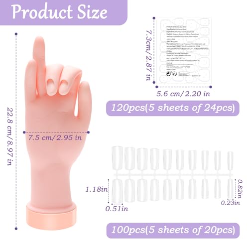 Practice Hand for Acrylic Nails - Reusable Flexible Nail Art Training Model
