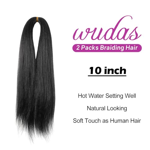WUDAS Pre Stretched Yaki Braiding Hair 10 Inch Natural Black Pack of 7