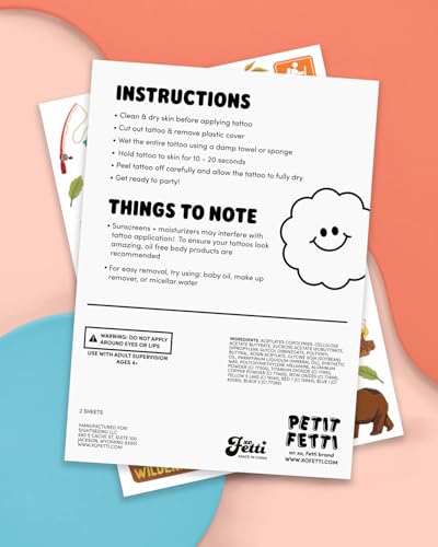 XO Fetti Camping Party Temporary Tattoos 44 Metallic Designs - 8.2x6 Inch Sheets, Wilderness & Forest Animals Favors