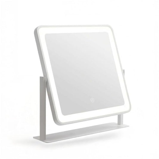 orelease LED Lighted Makeup Mirror, 12"×14" White Vanity Mirror, 3 Color Lighting Modes, Smart Touch Dimmable Mirror, 360° Rotation Desktop Beauty Mirror for Bedroom & Dresser Use