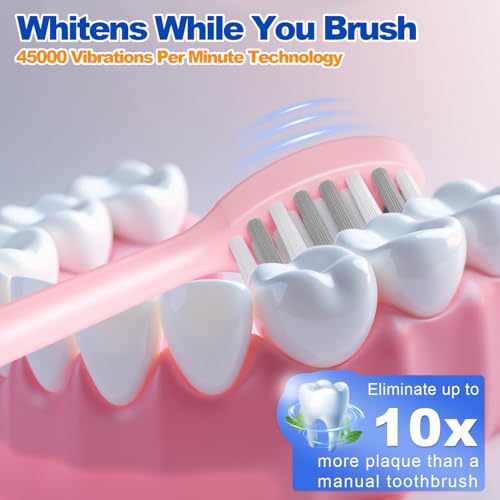 FXQQZZ Electric Toothbrush for Adults and Kids - Rose, 8 Brush Heads & Tongue Scraper