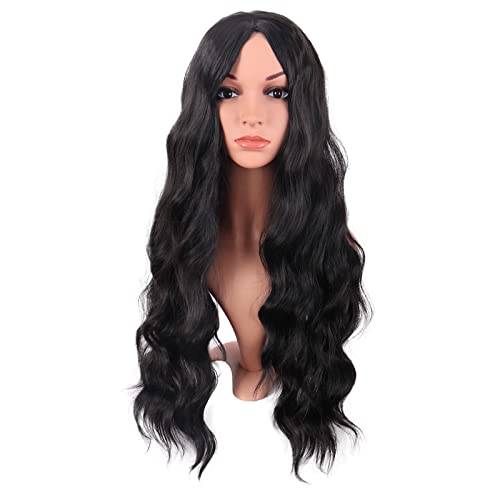 28 Inch Long Curly Black Cosplay Wig for Women - No Bangs