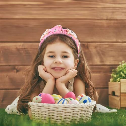 NVENF Easter Bunny Headband for Women - Beaded Rabbit Hairband (Bunny A - Pink)