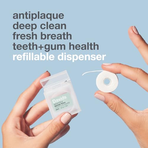 Davids Refillable Dental Floss Dispenser + Refill Waxed 66 yd No Break Strength