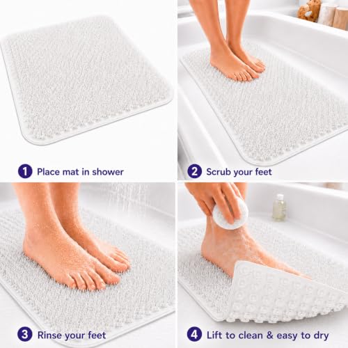 White Grass Textured Anti-Slip Bath Mat for Spa Comfort - 24.5" x 13.5"