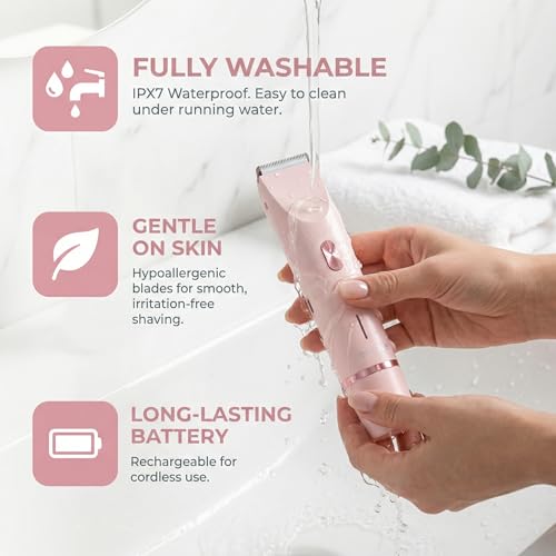 Bikini Shaver - Cordless Electric Wet & Dry Dual-Head Shaver, Washable, Ceramic Blades, USB Rechargeable, Travel Portable Design (Pink)