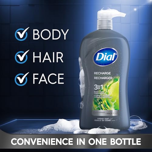 Dial Men 3-in-1 Body, Hair & Face Wash - Recharge Scent, 32 Fl Oz