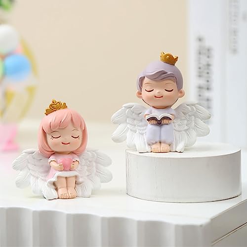 Angel Cake Topper Figurines - Resin Prince & Princess Decor for Baby Showers & Birthdays