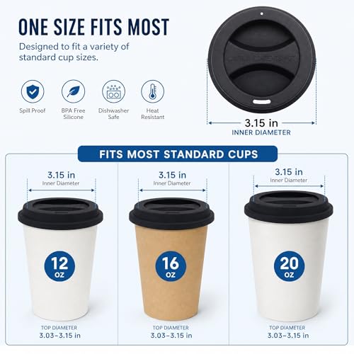 KSENDALO Reusable Silicone Coffee Mug Lids - 7pcs Eco-Friendly Set