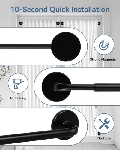 Magnetic Curtain Rod 17-30in No-Drill for Metal Doors - Easy Install