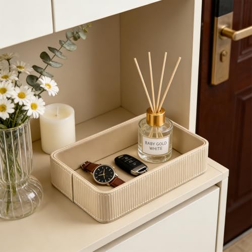 PU Leather Desk Organizer Tray - Modern Nightstand Storage
