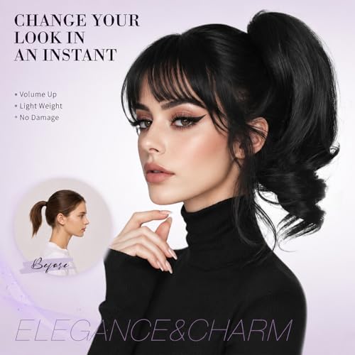 ZQIAN BEAUTY 12 Inch Black Curly Clip-On Ponytail Extension