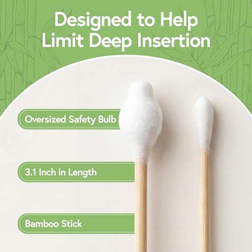 Jenvita 100% Bamboo Cotton Swabs for Ears (200-Pack) - Perfect for Baby & Personal Care | Double-Tipped Ear Swabs Cotton for Makeup & Cleaning | FSC Certified & Hypoallergenic, Made for All Ages & Pet