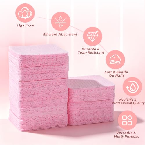 Pink & White MAYEEN 1200 Pack Lint-Free Nail Wipes & 2x 100ML Acetone Dispensers Travel Kit