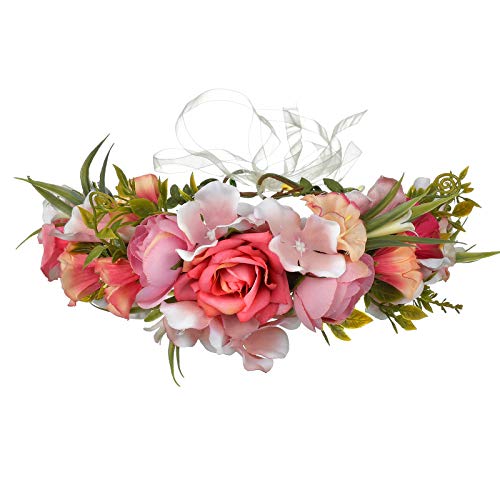 Rosy Floral Crown Headband - Boho Flower Halo Hair Piece (Style I)