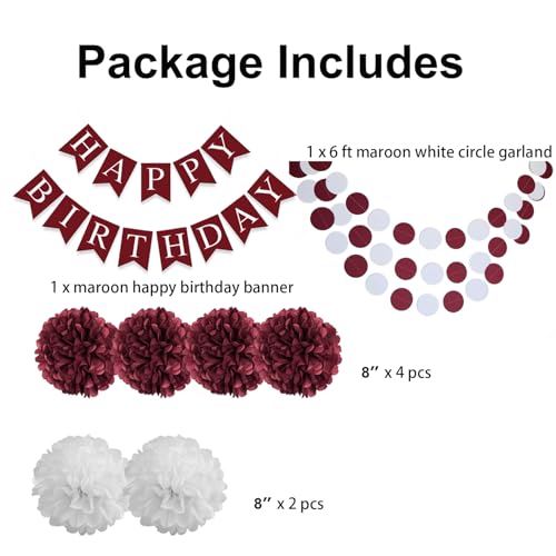 Burgundy Maroon Pom Poms & Streamers for Birthday Party Decor