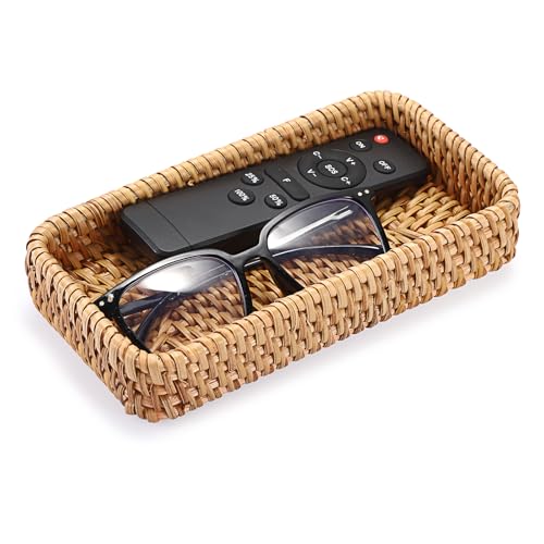 BTSKY Handwoven Rattan Tray | 8.3" x 4.7" Decorative Organizer