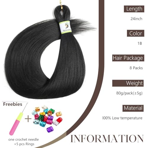 24-Inch Pre-Stretched Braiding Hair - 8 Pack Yaki Texture