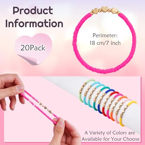 20 Pack Colorful Heart Friendship Bracelets for Gifts