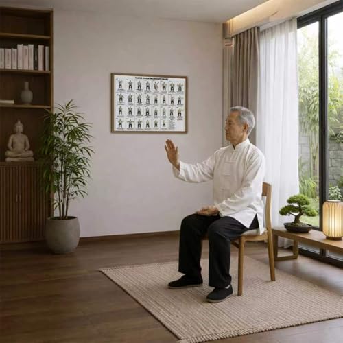 Chair Tai Chi Workout Chart for Seniors - 30-Day Guide, 12x16 Inch