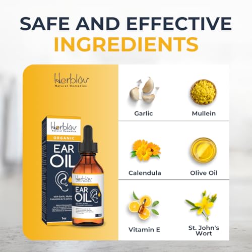 Herblov Organic Ear Oil for Ear Infections & Wax Removal - Safe for Kids & Pets