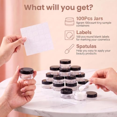Black 100-Pack 5g Sample Containers Lip Balm Jars - Refillable & Leak-Proof