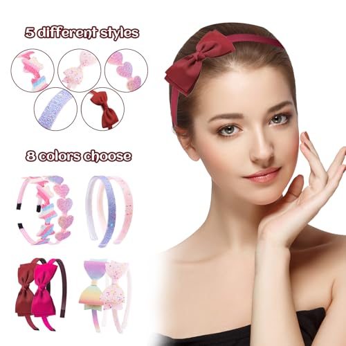 8-Pack Girls Glitter Headbands, Non-Slip Heart & Butterfly Hair Accessories