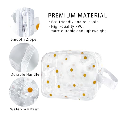TotePrint White Floral Clear Cosmetic & Travel Pouch - Durable PVC, 9.4x6.69x3.5 inches, Handle, Zipper Closure - Variation: White Floral#2-M
