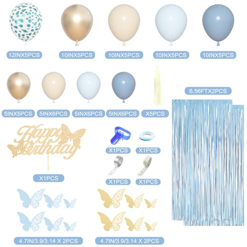 Amandir Blue Birthday Decorations Set with Balloons & Cake Topper