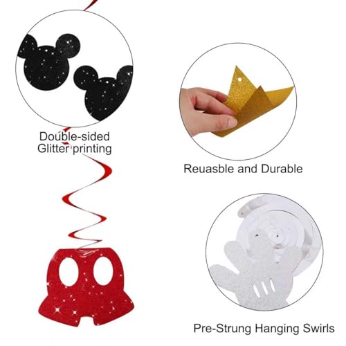 16 Pcs Black and Red Hanging Swirl Decorations for Birthday Parties