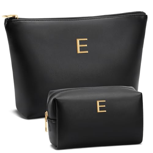 Initial-Monogram Travel Makeup Bag—Personalized Waterproof PU Leather, Black