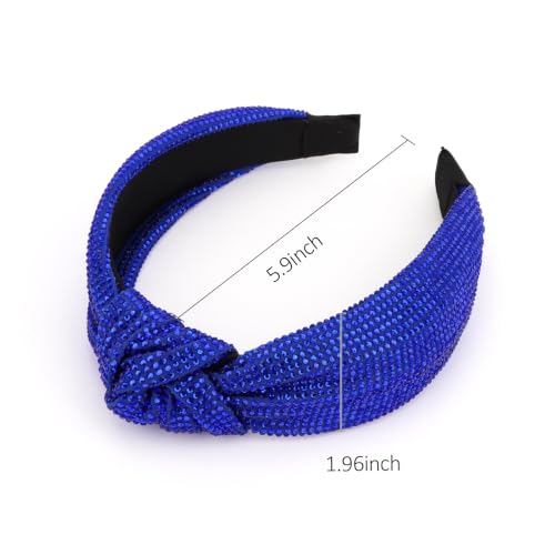 Royal Blue Rhinestone Knotted Headband for Women - Non-Slip Wide Hair Band