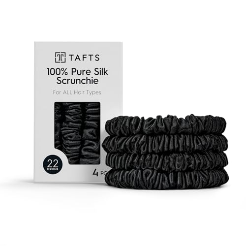 Tafts 4 Pcs Midnight Black Mulberry Silk Scrunchies for Hair