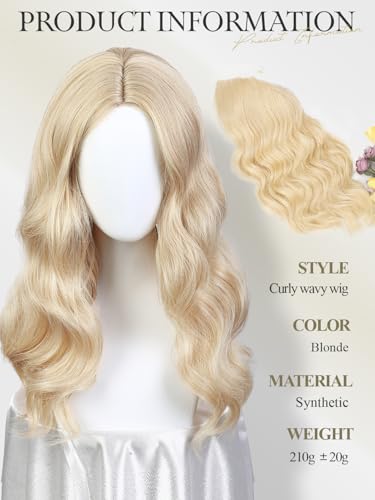 WIGER Long Blonde Wavy Curly Wig for Women - 20 Inch Middle Part, Heat-Resistant Synthetic Fiber