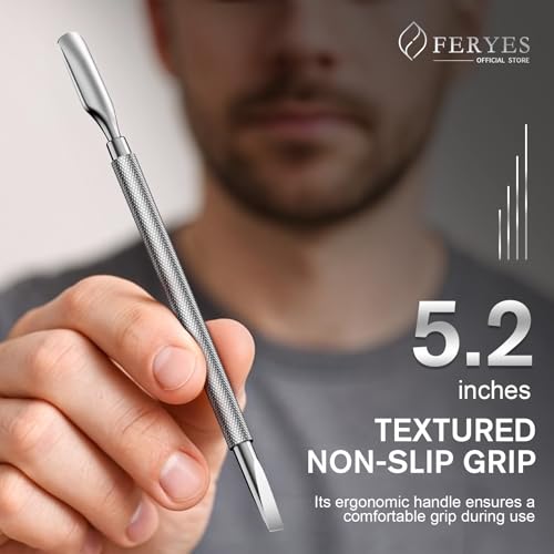 FERYES Professional Dual-Sided Cuticle Pusher & Remover Tool - 5.2 Inch Stainless Steel Nail Care for Salon & Home