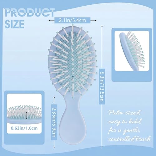 Dusty Blue Mini Hair Brush Set - 12 Pack Travel Detanglers