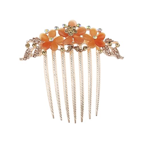 Champagne Flower Hair Comb with Rhinestones - Wedding Headpiece