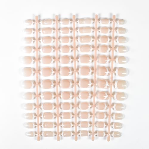 Short Pink French Press On Nails - 120Pcs Fake Nude Square Round Tips with Adhesive Tabs