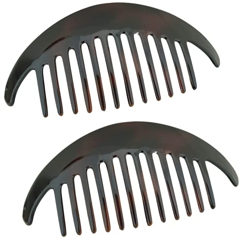 Parcelona Tortoise Shell Brown French Alice Hair Comb Set of 2 - Large 3.75" for Women & Girls