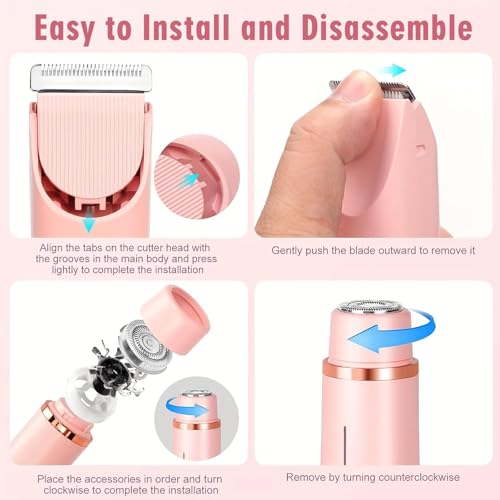 Bikini Trimmer for Women,2 in 1 Dual Head Bikini Shaver & Body Shaver,Cordless & Waterproof Electric Razor for Women, Painless Hair Removal with Silky Glow Finish,Pink