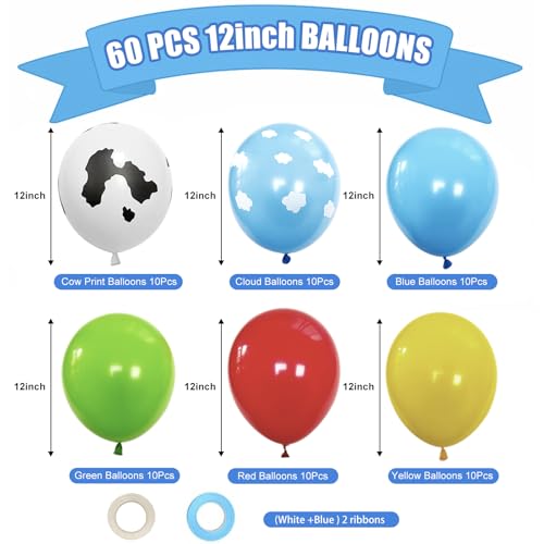 Cow Print Balloons Set - Sky Blue Cloud Design, 60pcs
