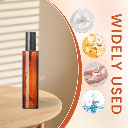 120ml Amber Glass Travel Bottles with Black Pump Dispenser - Leakproof & Reusable