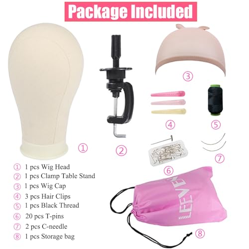 Leeven 21-Inch Canvas Wig Head Mannequin with Stand and Styling Kit