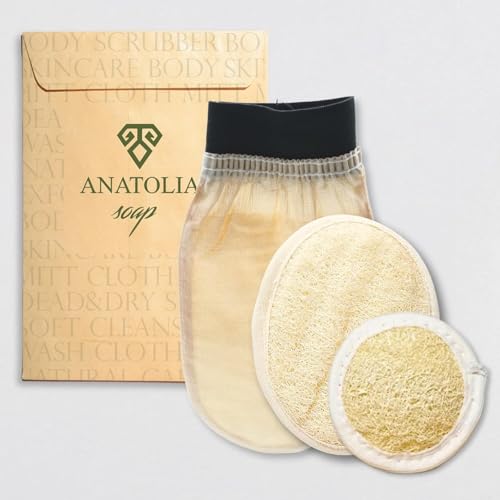 Anatolia Soap Turkish Exfoliating Mitt Set, 3-Piece Body & Face Scrubber