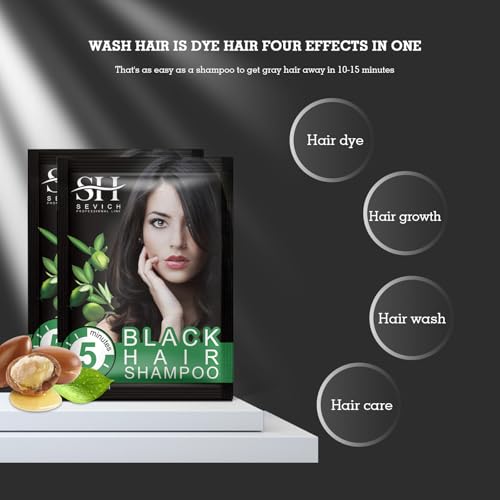SEVICH Black Hair Dye Shampoo - 5-Minute Instant Grey Coverage & Repair