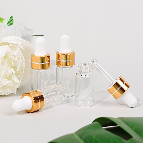 3ml Clear Glass Dropper Bottles - 50 Pack with Gold Caps