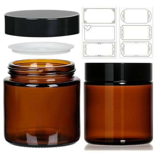 Jaisie.W 4 oz Amber Glass Jars 2 Pack with Black Leakproof Lids & Inner Liners