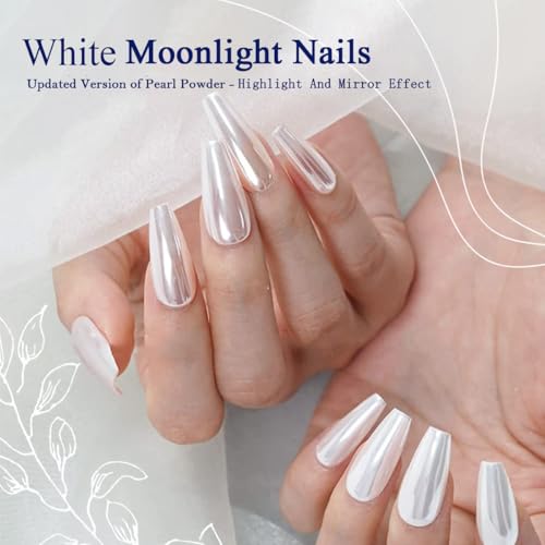 Pretty Diva White Moonlight Chrome Nails Powder 0.3g - Mirror Effect for Gel Manicure, Beginner-Friendly