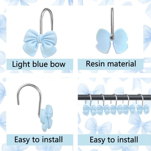 YOINIUEM Soft Light Blue Shower Curtain Hooks - Set of 12